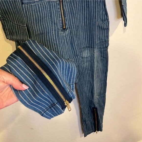 New sz L FREE PEOPLE x Sandrine Rose Striped Denim Zip Jumpsuit Slouchy … - Picture 4 of 5